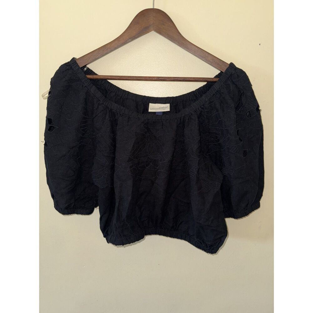 Universal Thread NWT Black Embroidered Off-The-Shoulder Linen Blend Top M